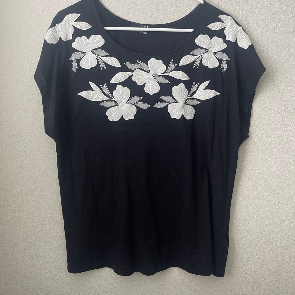 Forever 21 Black Top with White Floral Design